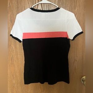 White House Black Market Short Sleeve Sweater with Coral Stripe